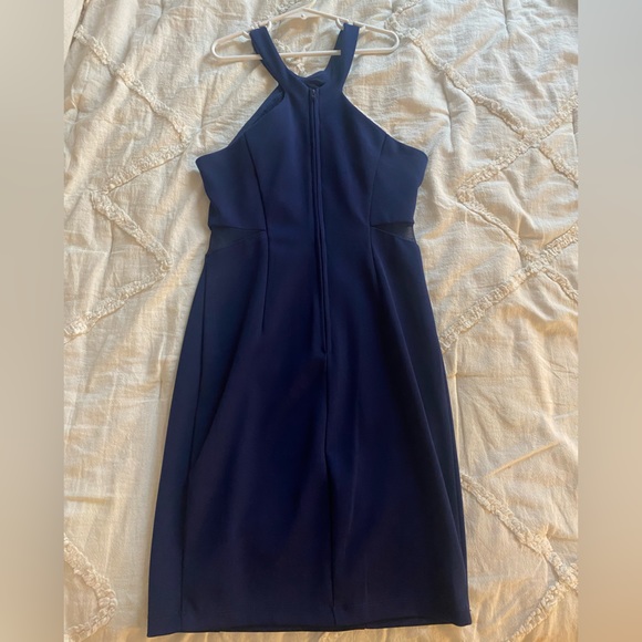 Lulus, navy blue halter homecoming dress, mesh cutouts - Picture 1 of 2